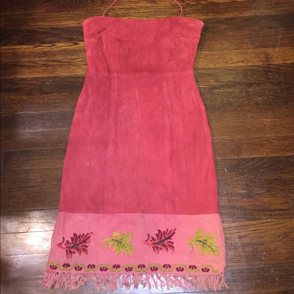 Red Suede Halter Dress